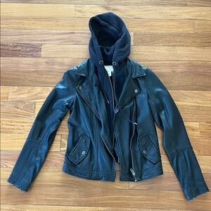 Caslon Nordstroms Super Soft Black Leather Moto Jacket Removable hoodie XXS